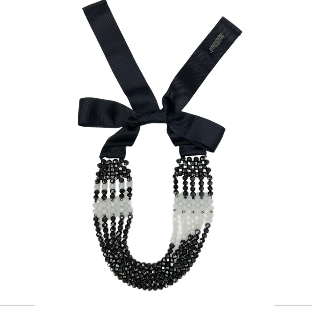 Max Mara Women's Black Zanzara Beaded Lace Up Necklace One Size NWT